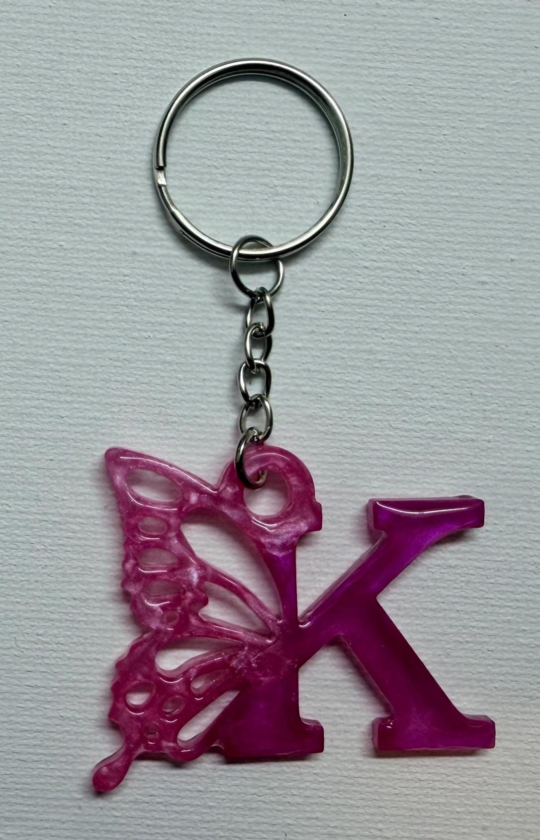 Personalized Resin Butterfly Initial Keychain, Gift for Her, Handmade Resin Art