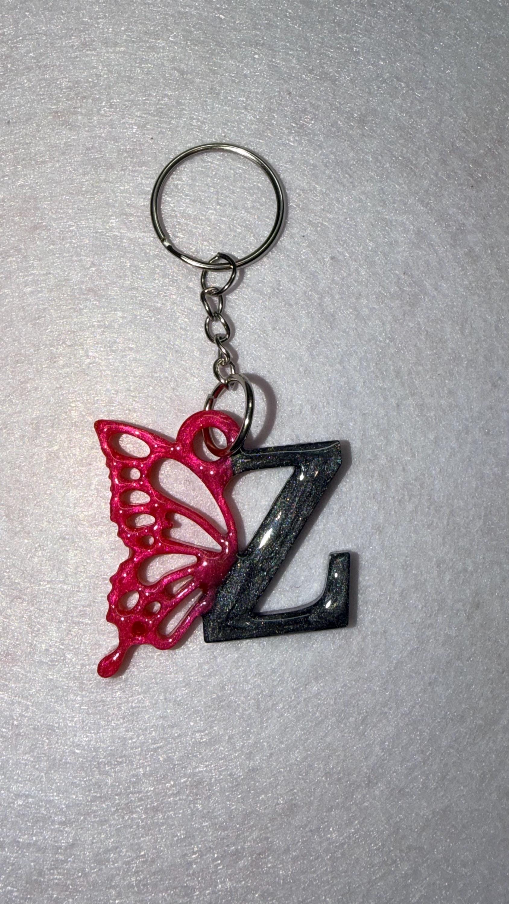 Personalized Resin Butterfly Initial Keychain, Gift for Her, Handmade Resin Art