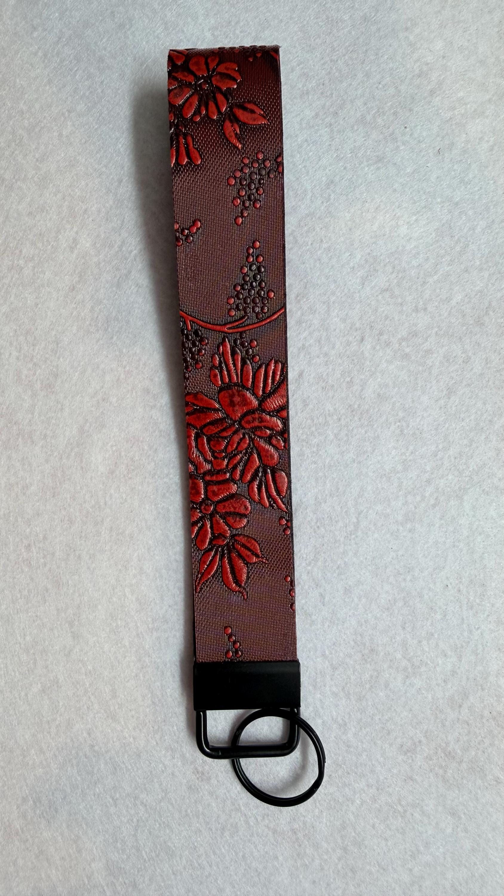 Double Sided Faux Leather Key Fob Wristlet – Vegan Keychain Strap Holder